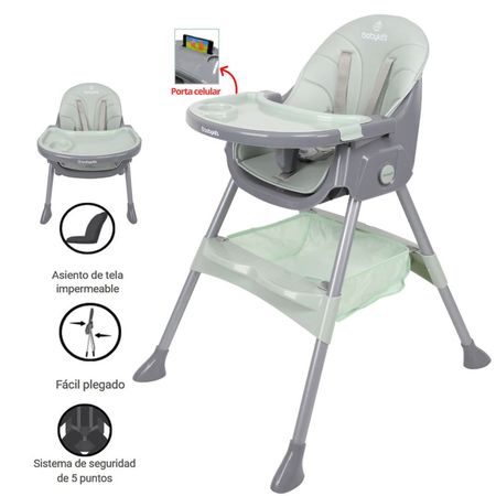 Silla de Comer Baby Kits STEPS Plegable Doble bandeja Verde