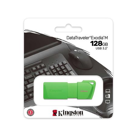 Unidad flash Kingston DataTraveler Exodia M - 128GB - USB 3.2 (Gen 1) Tipo A - Verde neón