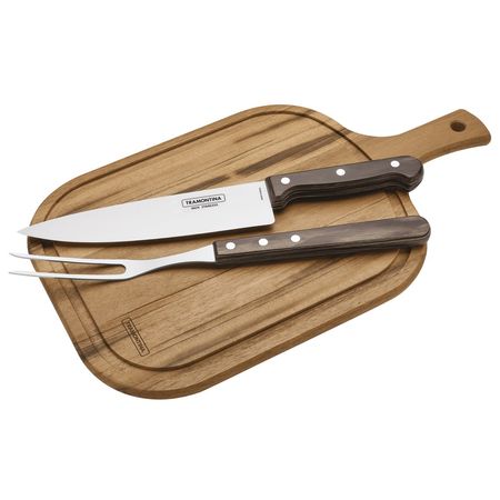 Set BBQ Parrillero Asado 3 piezas tabla +Cuchillo +Trinche Tramonita