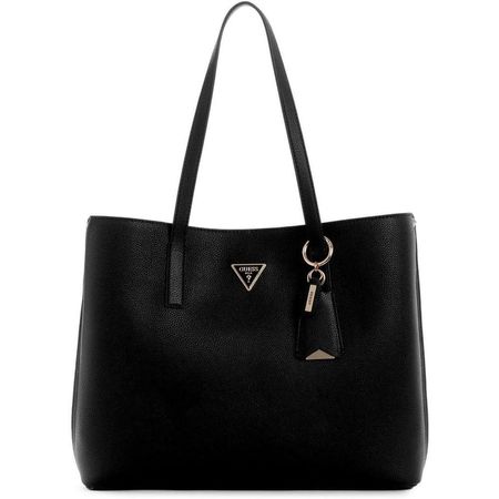 Tote GUESS Meridian, Nero con bolsillo y herrajes dorados.