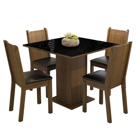 Juego de Comedor Perla con 4 Sillas Marrón/Negro