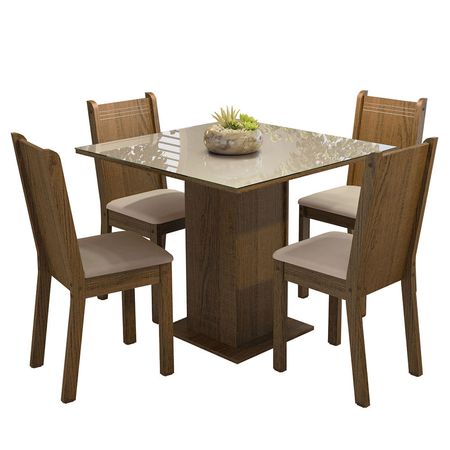 Juego de Comedor Perla con 4 Sillas Marrón/Crema/ Beige