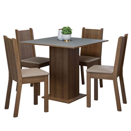 Juego de Comedor Samara con 4 Sillas Marrón/Gris/ Beige