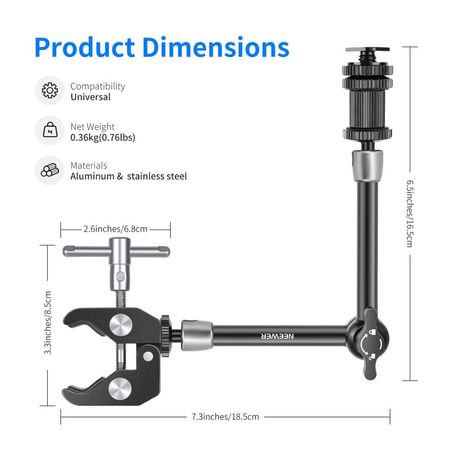 NEEWER 11'' Abrazadera Mejorada Y Brazo Mágico Articulado Para Cámara SmallRig Y Monitor Luz