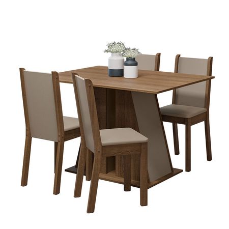 Juego de Comedor Sophie con 4 Sillas Marrón/Crema/Beige