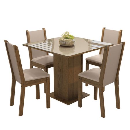 Juego de Comedor Tifani con 4 Sillas Marrón/Crema/Beige