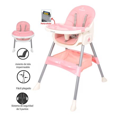 Silla de Comer Baby Kits Plegable Doble bandeja STEPS Rosado