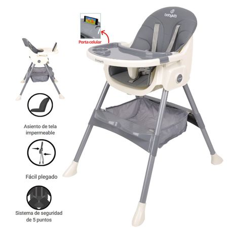 Silla de Comer Baby Kits STEPS Plegable Doble bandeja Gris