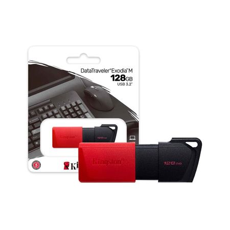 Unidad flash Kingston DataTraveler Exodia M DTXM - 128GB - USB 3.2 (Gen 1) Tipo A - Rojo, Negro