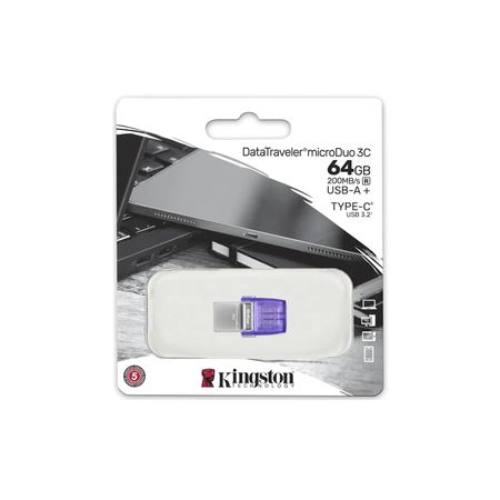 Unidad flash Kingston DataTraveler microDuo 3C DTDUO3CG3 - 64GB - USB 3.2 (1 Gen) Tipo C, USB 3.2