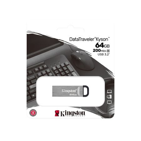 Unidad flash Kingston DataTraveler Kyson DTKN - 64GB - USB 3.2 (Gen 1) Tipo A - Plata - 200MB/s