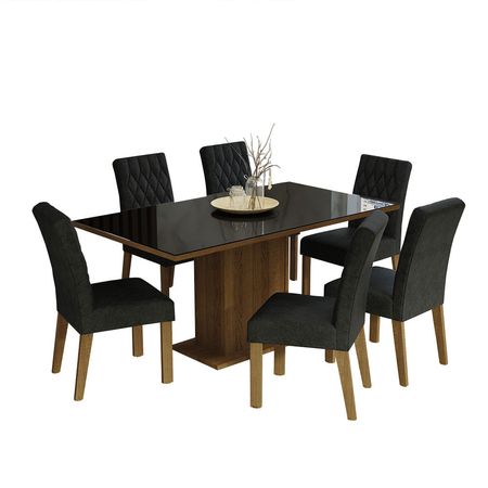 Juego de Comedor Geórgia con 6 Sillas Marrón/Negro/Oxford