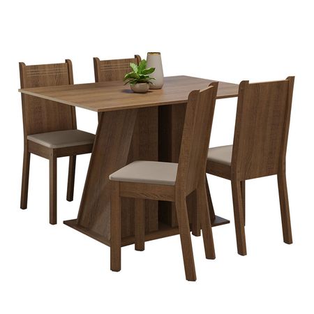 Juego de Comedor Marilyn con 4 Sillas Marrón/Beige