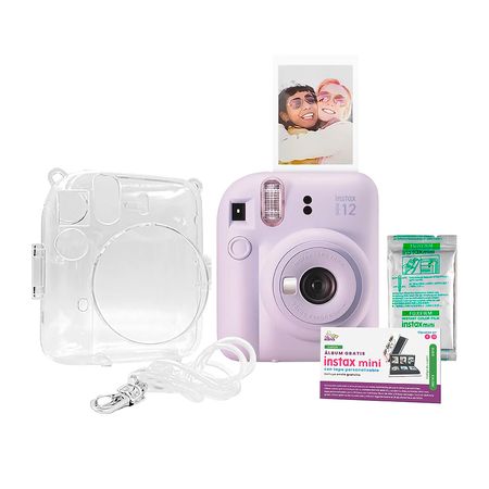 Pack Cámara Instax Mini 12 Lila con Case Papel Fotográfico y Cupón