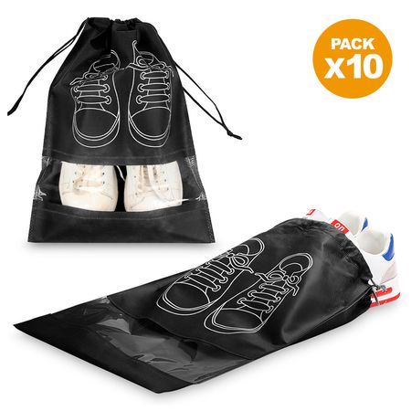 Pack X10 Bolsa Organizador Protector de Zapatos para Viaje Negro BZ3