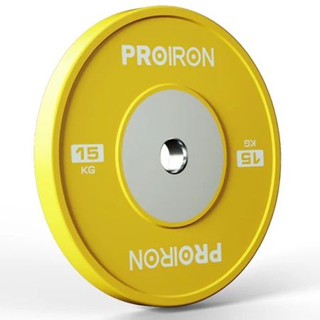 Par de Discos Olímpicos Calibrados para Powerlifting de Caucho PROIRON de 15KG - Amarillo