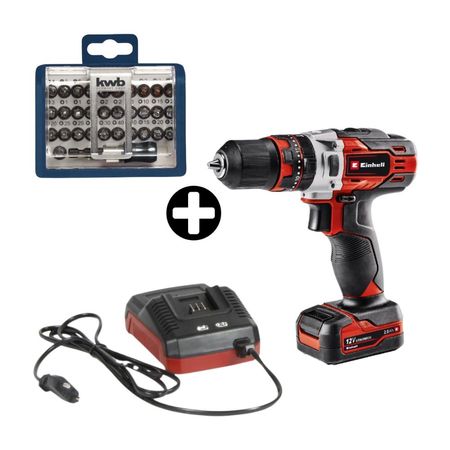 COMBO: Taladro percutor Te-cd 12/1 Li-i 1x2 0 Ah Einhell + Set de puntas Power Pit Box Combi 32 piezas KWB