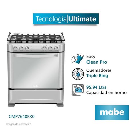 Cocina Mabe a Gas 5 Hornillas Inox CMP7640FX0