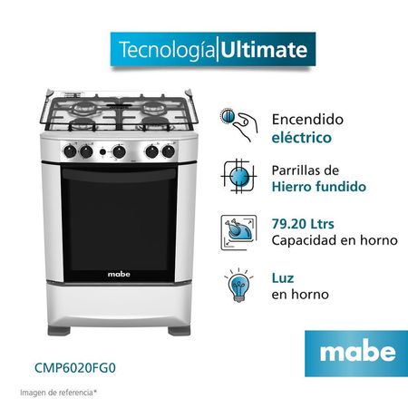 Cocina de Pie a Gas Mabe CMP6020FG0 4 Quemadores Grafito