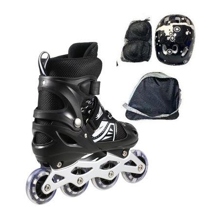 Set Patines Lineales Regulables Talla 34 a 37 Negro 4 Luces