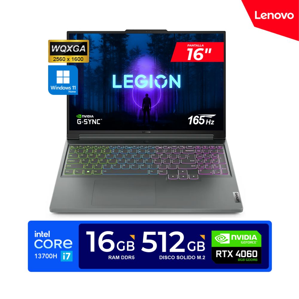 Laptop Lenovo Legion Slim 5 16"" WQXGA IPS Core i7-13700H 5.0GHz 16GB DDR5 512GB RTX 4060 8G Win11