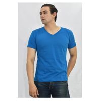 Polo Básico para Hombre cuello en V azul Talla L