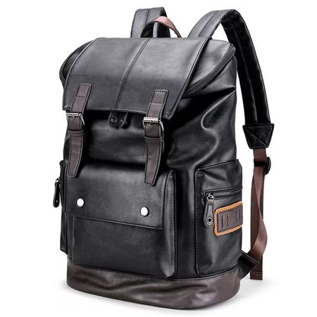 Mochila Hombre Cuero PU 0120 Viaje Laptop Negro