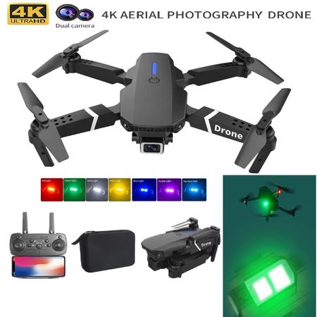 Dron E88 4K + Luz LED 7 Colores WiFi + Control Remoto Giro 360 Cámara HD Plegable  Genieka Dron E88 4K + Luz LED 7 Colores WiFi + Control Remoto Giro 360 Cámara HD Plegable Genieka