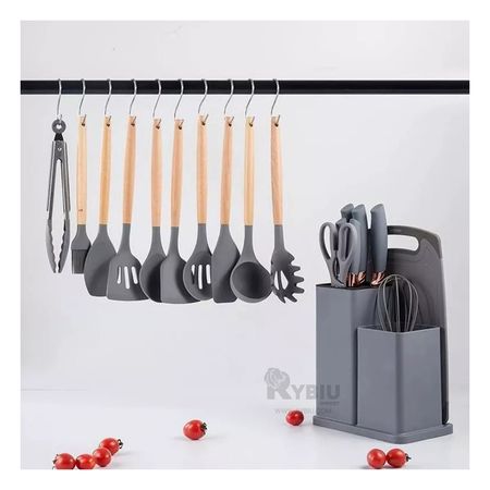 Set de Cocina de 18 Utensilios en Color Plomo