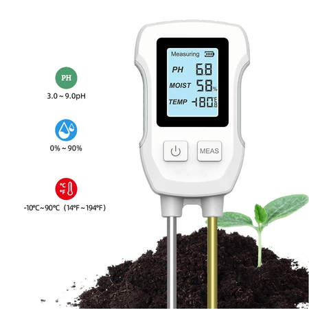 Medidor Digital de PH de Suelo 3 en 1 Temperatura Humedad Agricultura