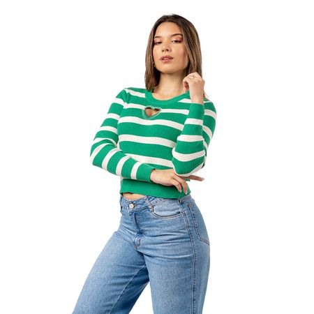 Chompa Casual Corazón de Cashemira Color Verde M