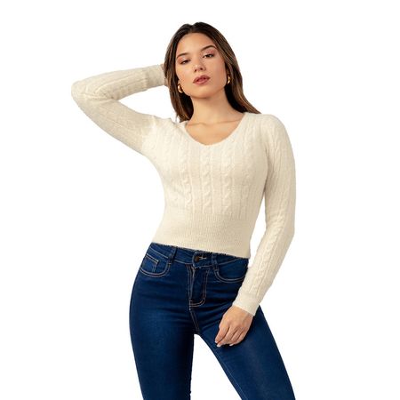 Sweater Angora con Hilos de Brillo Color Crema S