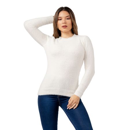 Polera Básico y Suave de Angora Color Blanco L