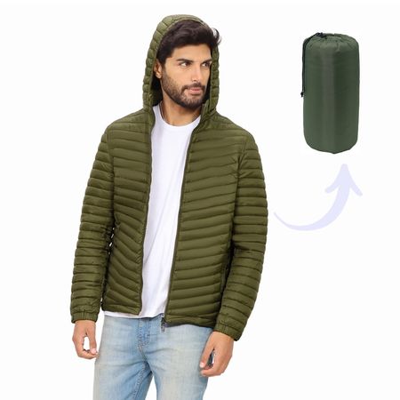 Casaca Impermeable Hombre Capucha Desmontable Verde Militar XXXL