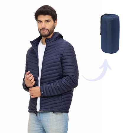 Casaca Impermeable Hombre Capucha Desmontable Color Marino XXXL