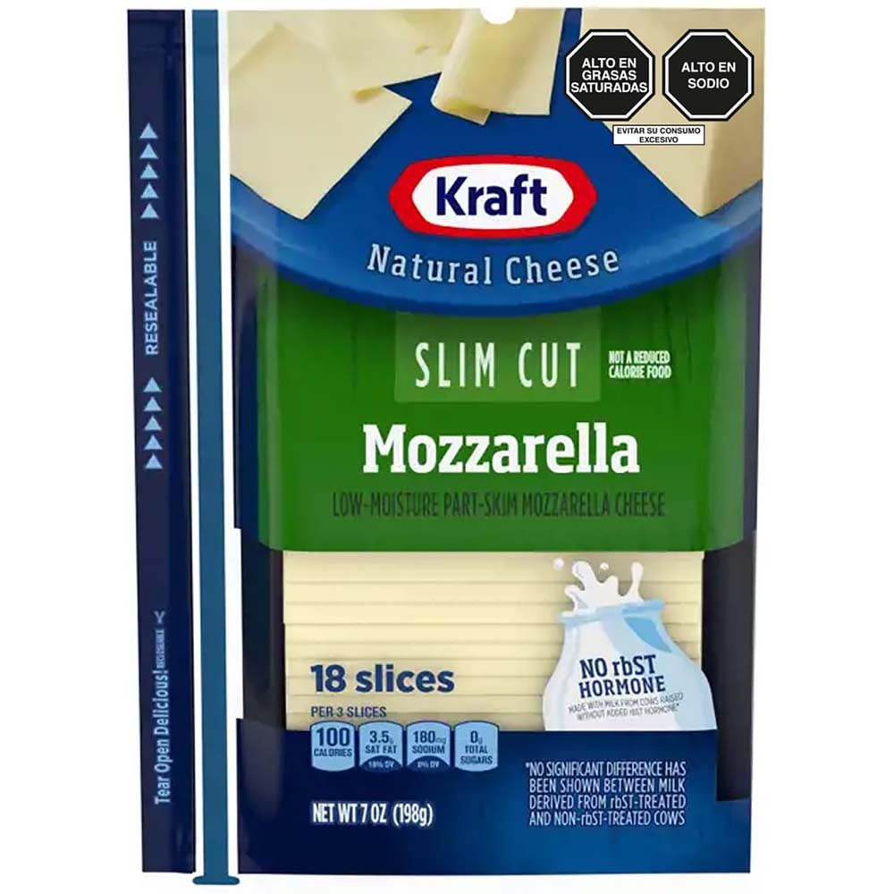 Queso Mozzarella KRAFT Slim Cut Paquete 198g