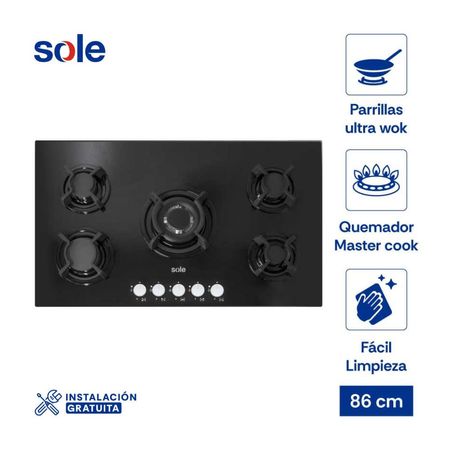 Cocina Encimera Sole SOLCO033 Vidrio Templado 86cm 5 hornillas