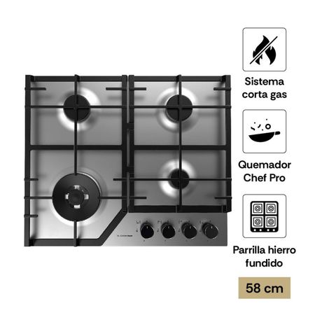 Cocina Encimera Sole S-Collection SOLCO063 Acero Inoxidable a Gas 58cm