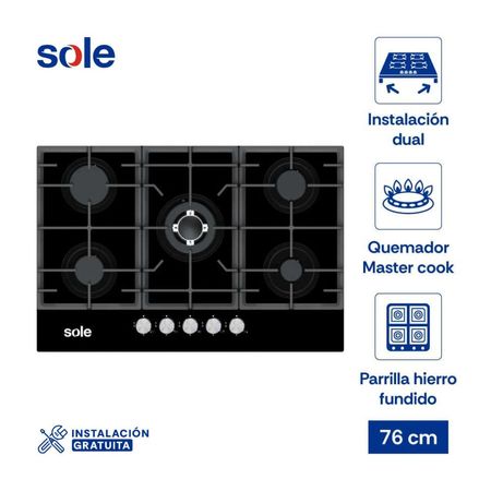 Cocina Encimera Sole SOLCO058 Vidrio Templado 77cm