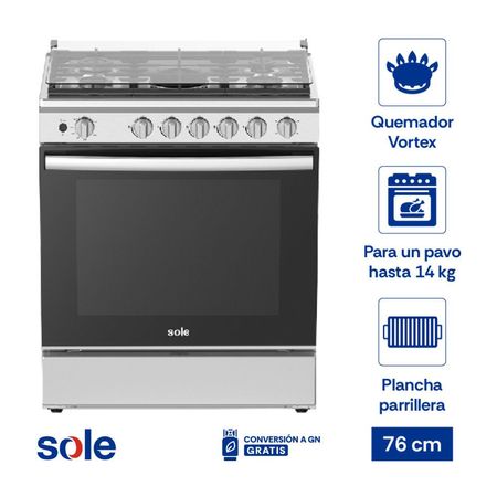 Cocina de Pie a Gas Sole Niza 5 Hornillas Acero 76cm Gris | con Horno