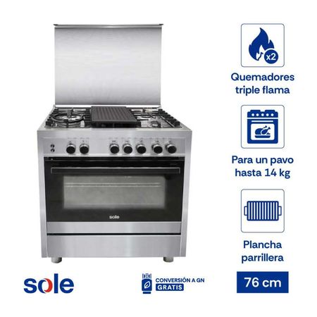 Cocina de Pie a Gas Sole Bali 5 Hornillas Acero 76cm Gris | con Horno