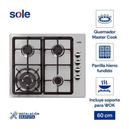 Cocina Encimera Sole SOLCO036 Acero Inoxidable 58cm 4 hornillas