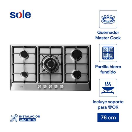 Cocina Encimera Sole SOLCO038 Acero Inoxidable 86cm