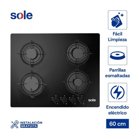 Cocina Encimera Sole SOLCO049 Vidrio Templado 60cm 4 hornillas