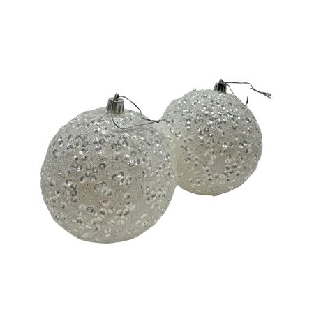 Bola Blanca  Gliter 10Cm Set De 2 Eb523 Floripastore