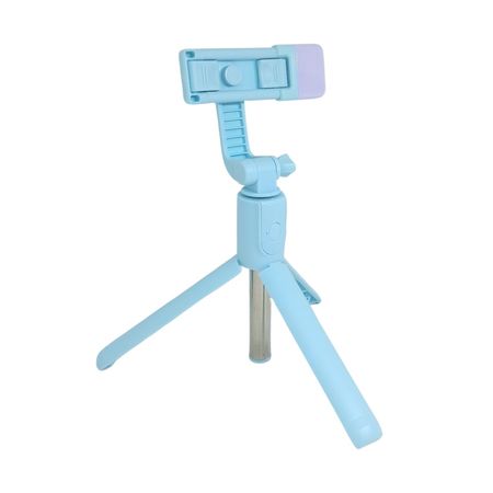 Palo Selfie Stick y Trípode 2 En 1 Bluetooth Celular 360° Con Flash Celeste