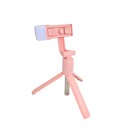 Palo Selfie Stick y Trípode 2 En 1 Bluetooth Celular 360° Con Flash Rosado