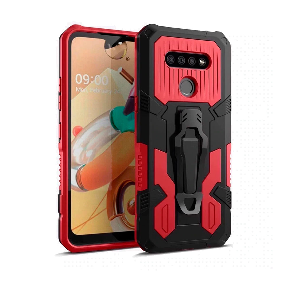 Funda Case para Xiaomi Note 9 Pro Robot con Gancho Antishock Rojo Resistente a Caídas y Golpes