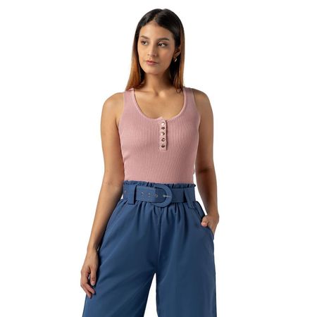 Polo de Hilo Sin Mangas Color Palo Rosa para Mujer S