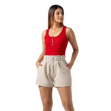 Polo de Hilo Sin Mangas Color Rojo para Mujer M